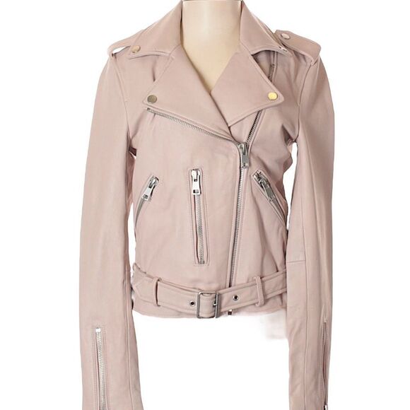 Amaryllis Dusty Pink Zippered 100% Genuine Leather Moto Jacket -- XS‎ - Picture 2 of 13